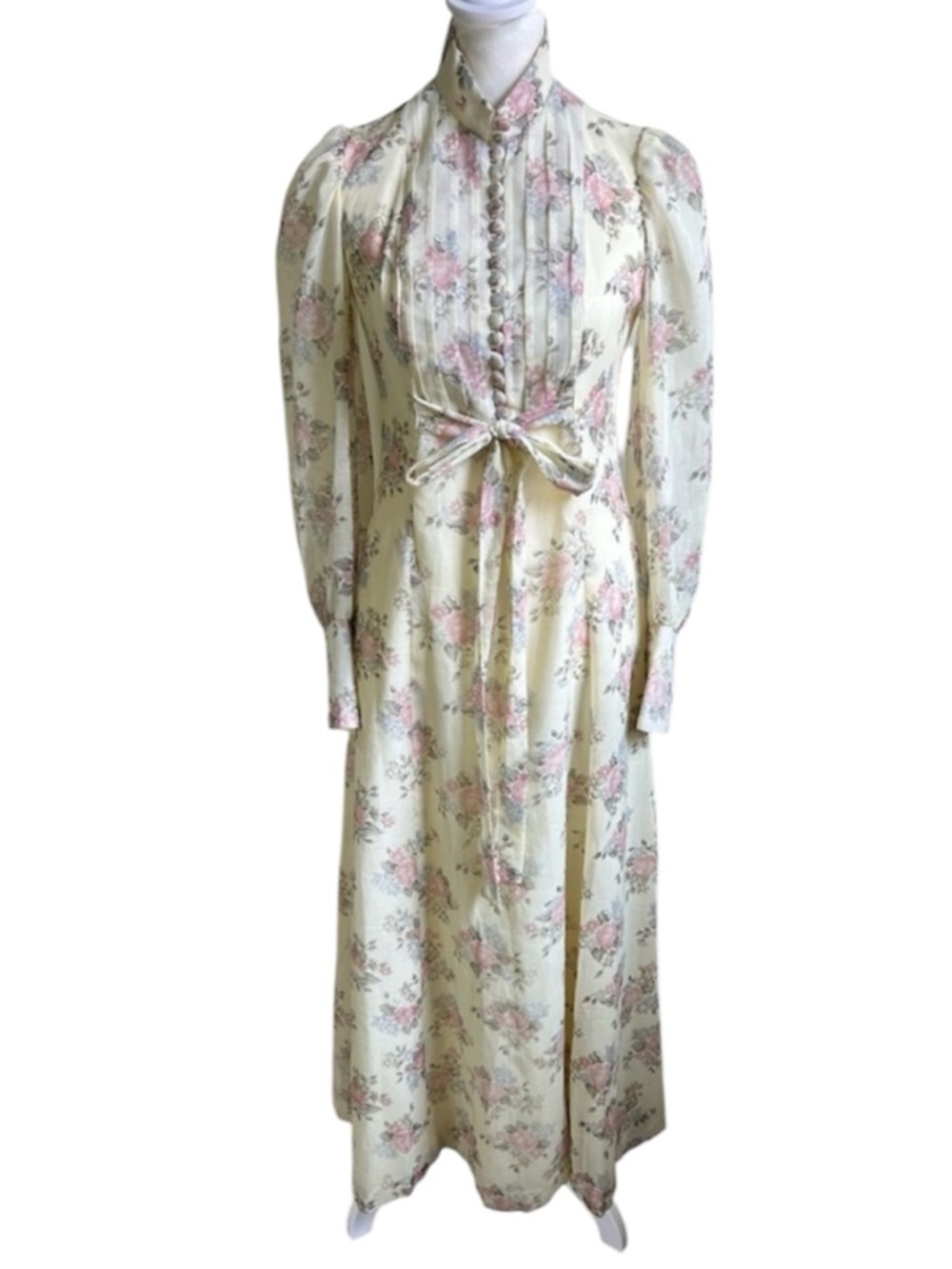 VTG 70’s Victorian Cottage Prairie Dress size 5 Cream Lace floral Ruffle long